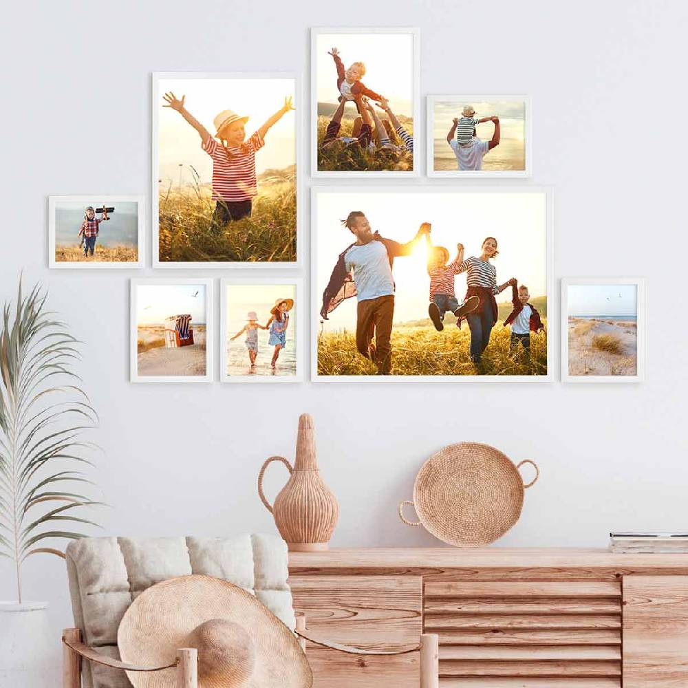 Photolini 8er Bilderrahmen-Set Weiß Massivholz Schmal 13x18 bis 40x50 cm mit Acrylglasscheibe Zeitlich begrenztes Angebot