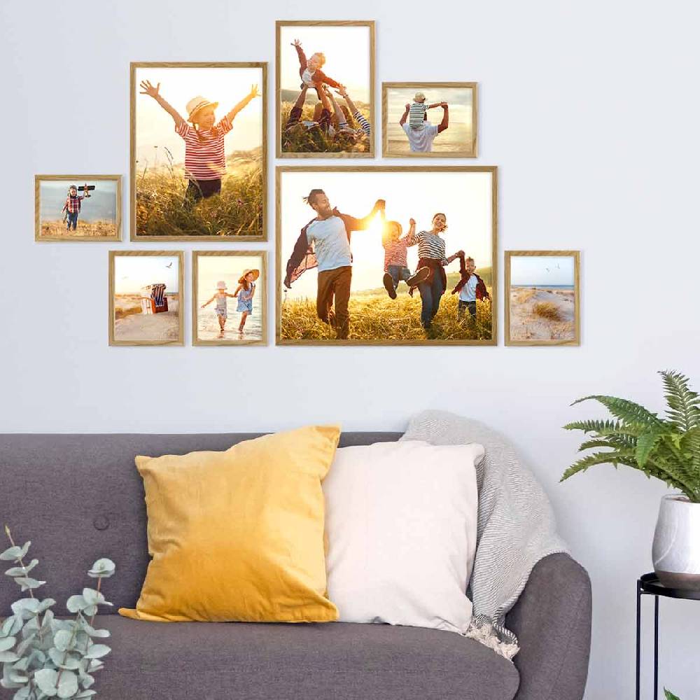 Photolini 8er Bilderrahmen-Set Eiche Massivholz Schmal 13x18 bis 40x50 cm mit Acrylglasscheibe Blitzangebot