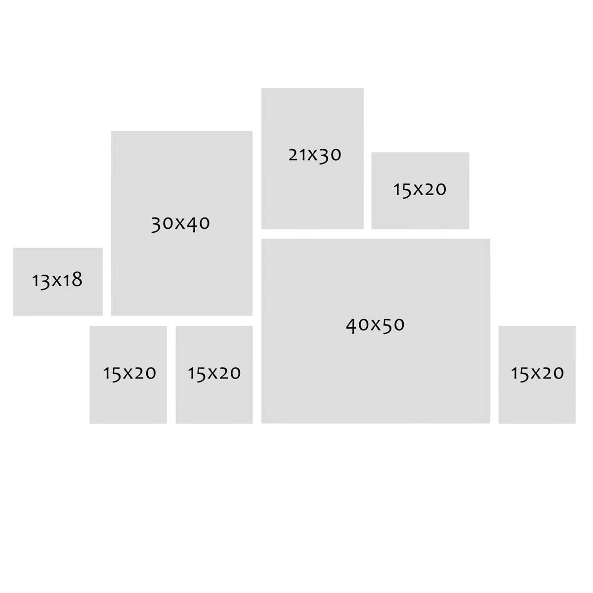 Photolini 8er Bilderrahmen-Set Eiche Massivholz Schmal 13x18 bis 40x50 cm mit Acrylglasscheibe Blitzangebot