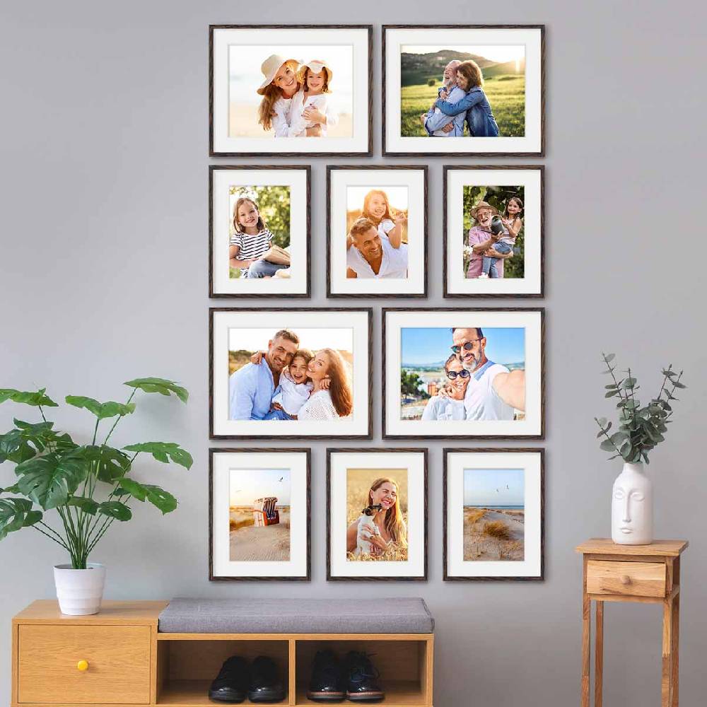 Photolini 10er Set Poster-Bilderrahmen 30x40 cm und 40x50 cm Eiche Dunkel MDF mit Passepartout