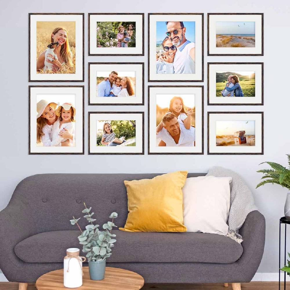 Photolini 10er Set Poster-Bilderrahmen 30x40 cm und 40x50 cm Eiche Dunkel MDF mit Passepartout Große Rabatte