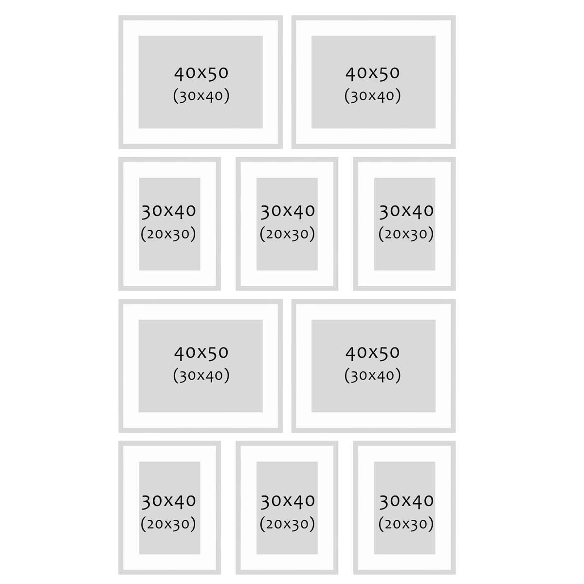 Photolini 10er Set Poster-Bilderrahmen 30x40 cm und 40x50 cm Eiche Dunkel MDF mit Passepartout Große Rabatte