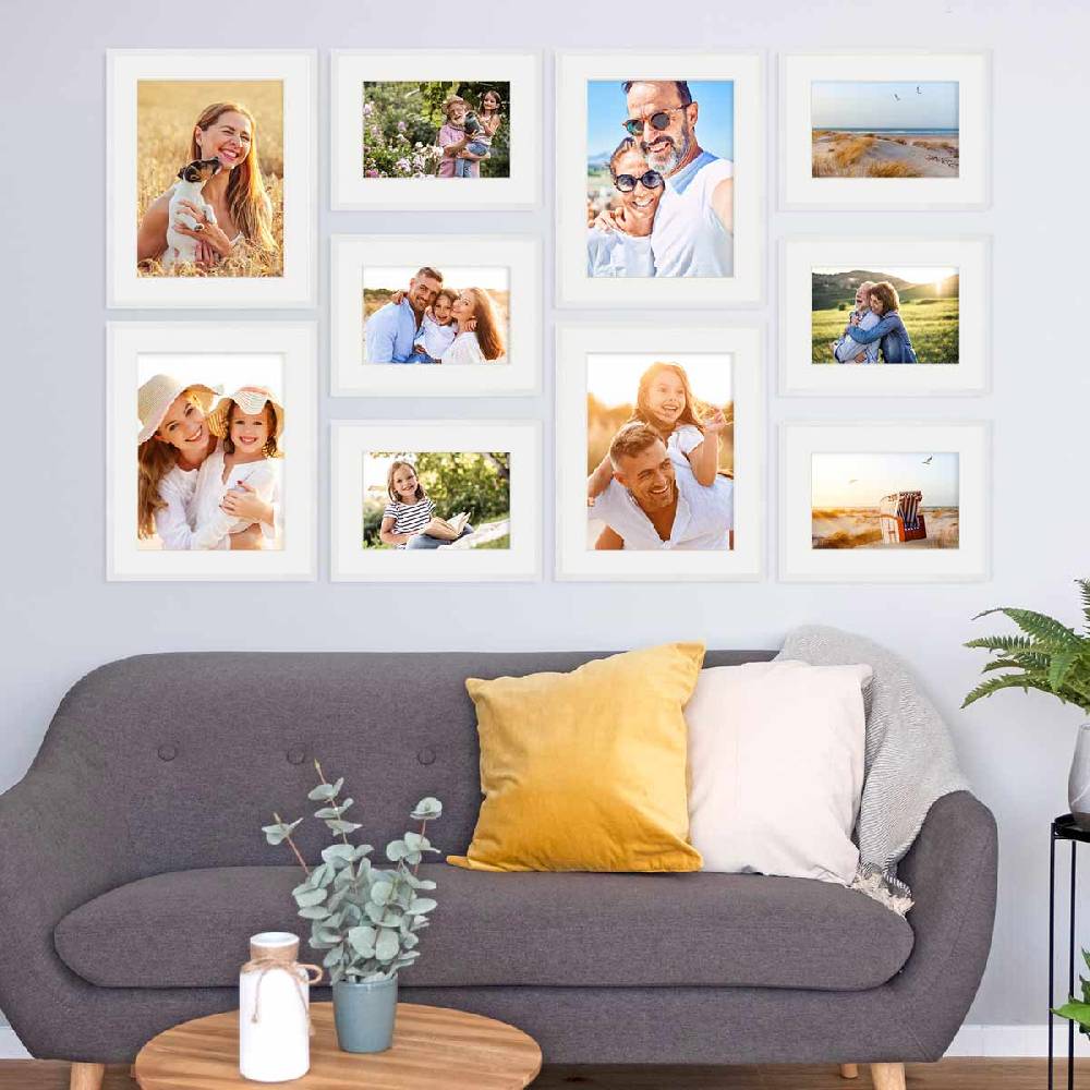Photolini 10er Set Poster-Bilderrahmen 30x40 cm und 40x50 cm Modern Weiß MDF mit Passepartout Neuheiten