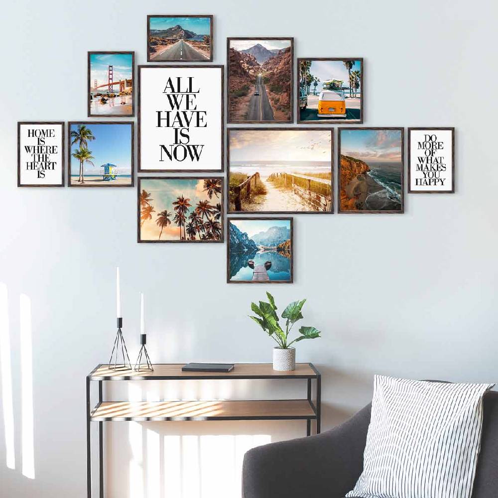 Photolini 12er Bilderrahmen-Set Eiche Dunkel aus MDF