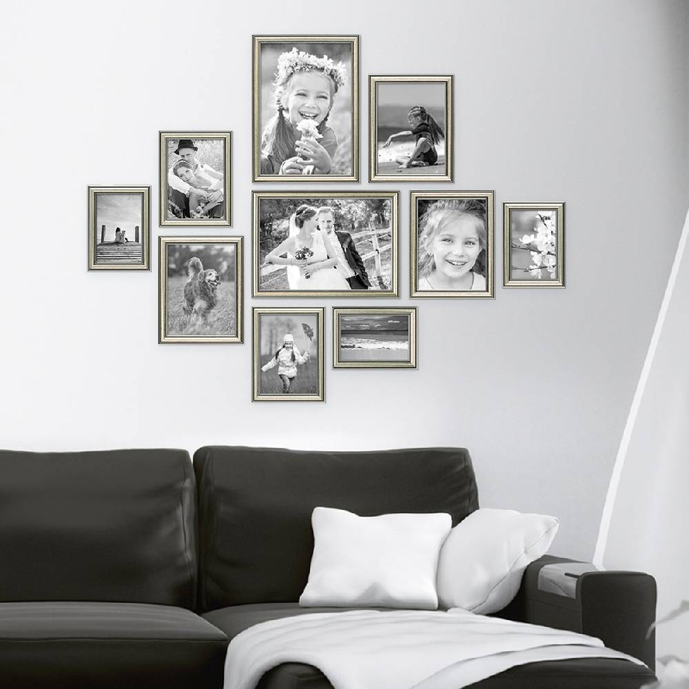 Photolini 10er Bilderrahmen-Set Silber Barock Antik aus Kunststoff
