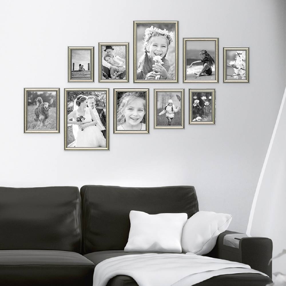 Photolini 10er Bilderrahmen-Set Silber Barock Antik aus Kunststoff Räumungsverkauf
