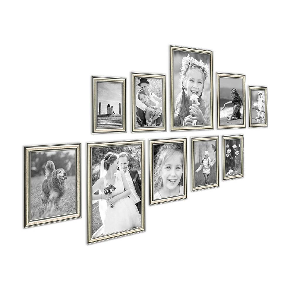 Photolini 10er Bilderrahmen-Set Silber Barock Antik aus Kunststoff Räumungsverkauf