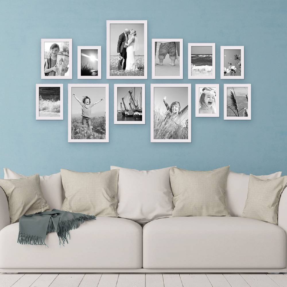Photolini 12er Set Landhaus-Bilderrahmen Weiß Massivholz