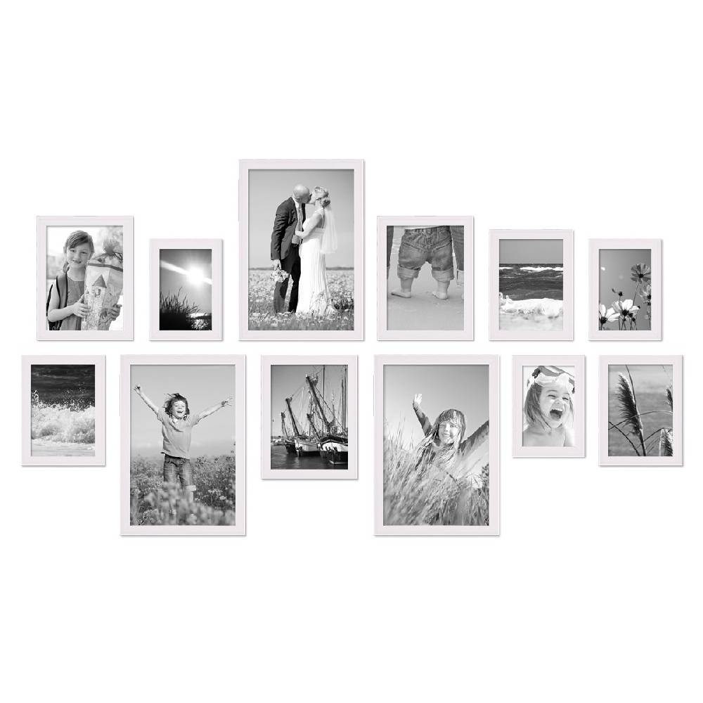 Photolini 12er Set Landhaus-Bilderrahmen Weiß Massivholz Kauf eins, bekomm eins gratis