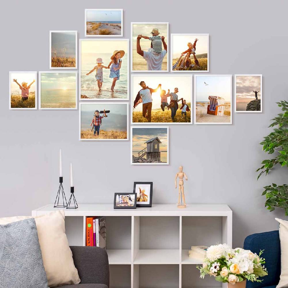 Photolini 12er Bilderrahmen-Set Weiß Massivholz Schmal 21x30 bis 40x50 cm mit Acrylglasscheibe Tägliche Deals