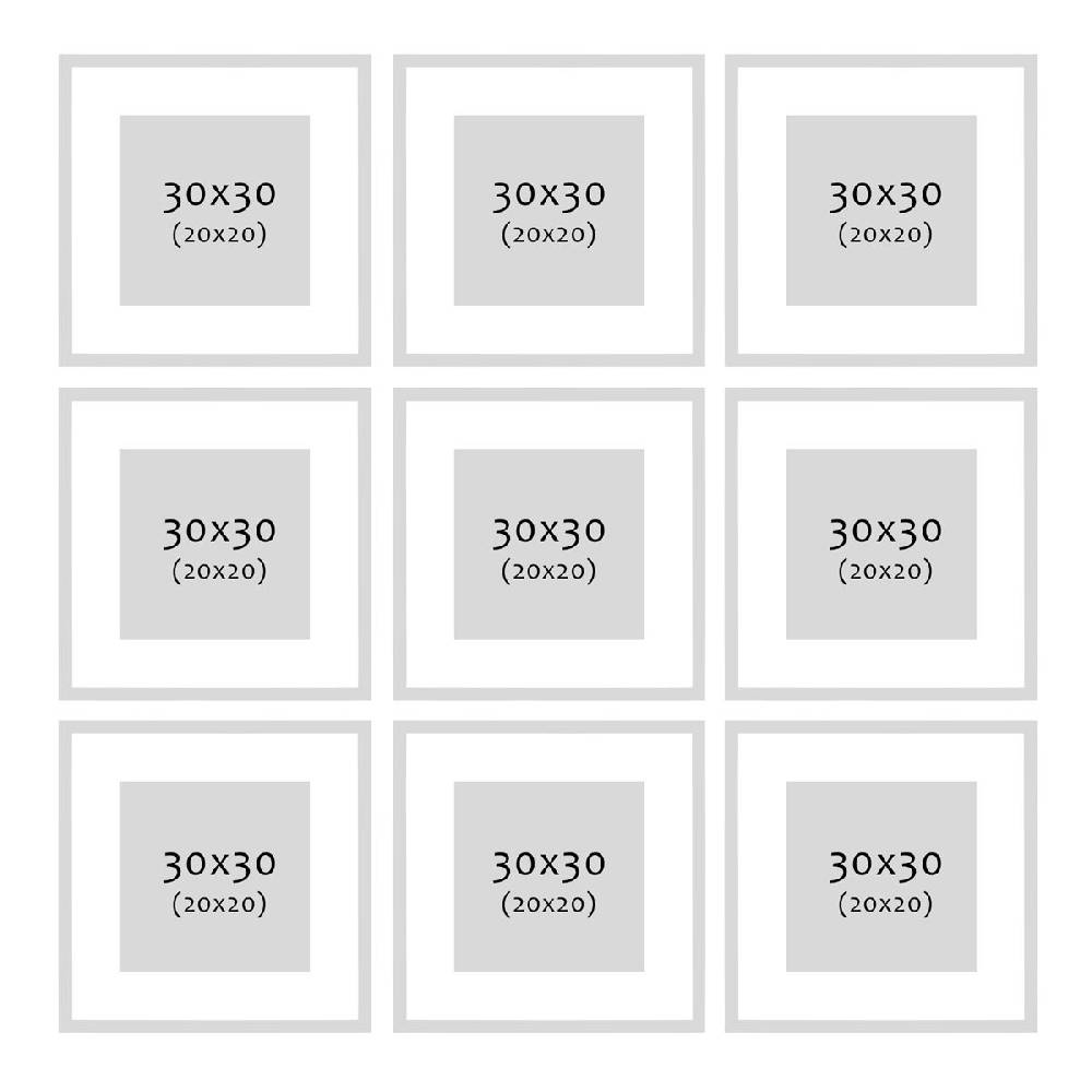 Photolini 9er Bilderrahmen-Set Schwarz 30x30 cm mit Passepartout Massivholz mit Acrylglasscheibe Riesige Ersparnisse
