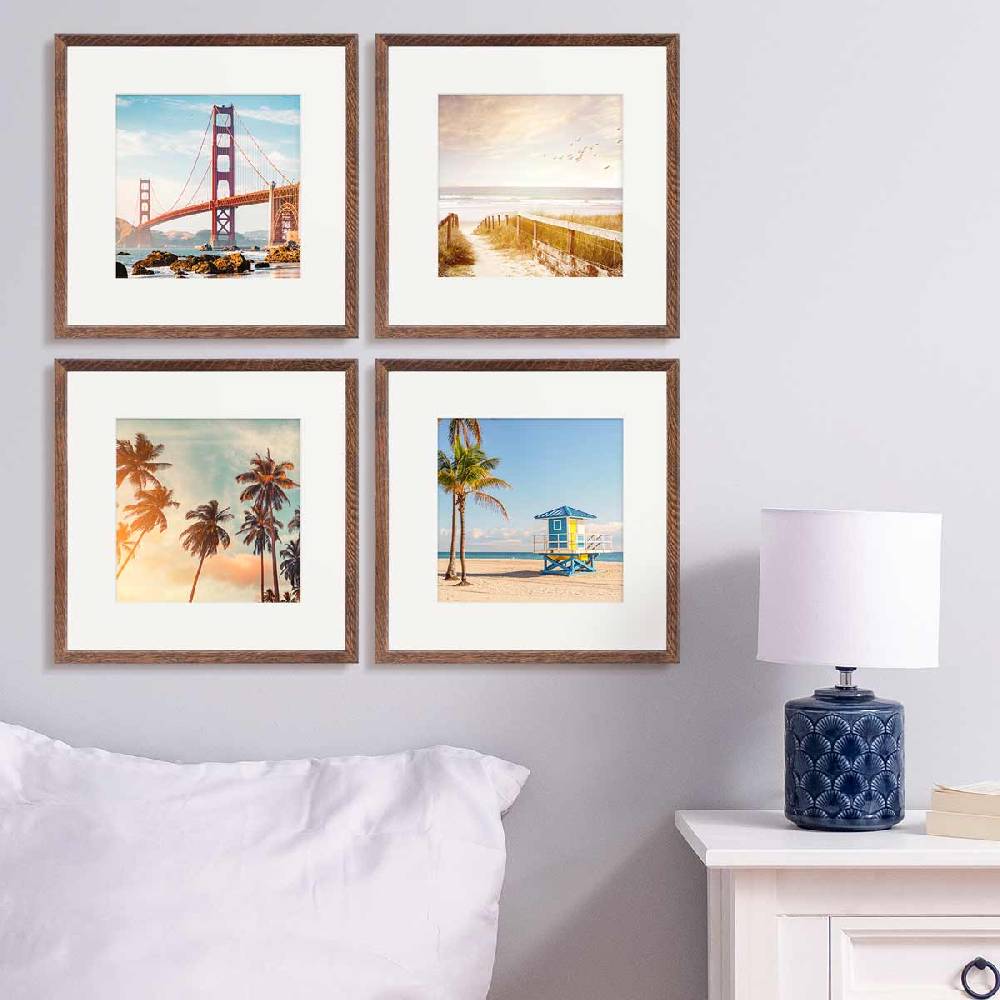Photolini 4er Bilderrahmen-Set Eiche Dunkel 30x30 cm mit Passepartout Massivholz mit Acrylglasscheibe Tiefpreis