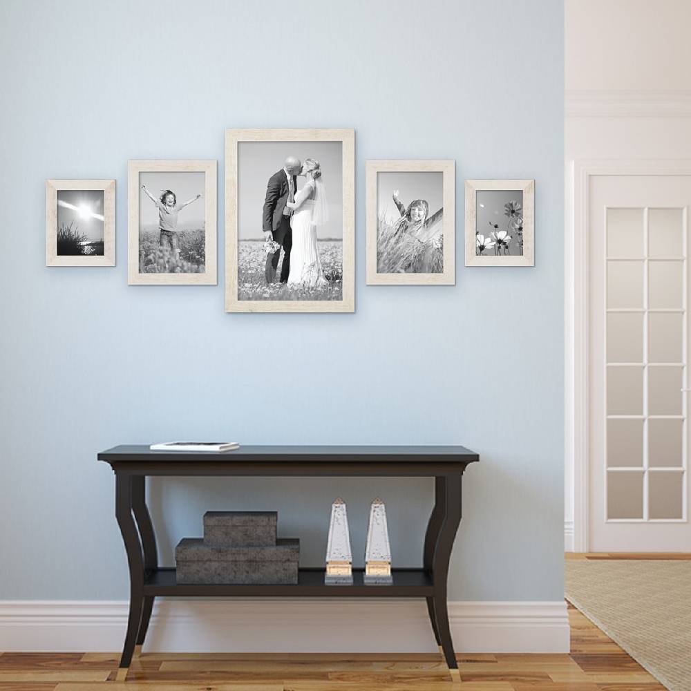 Photolini 5er Bilderrahmen-Set No.3 Strandhaus Weiß Massivholz 15x20 bis 30x45 cm