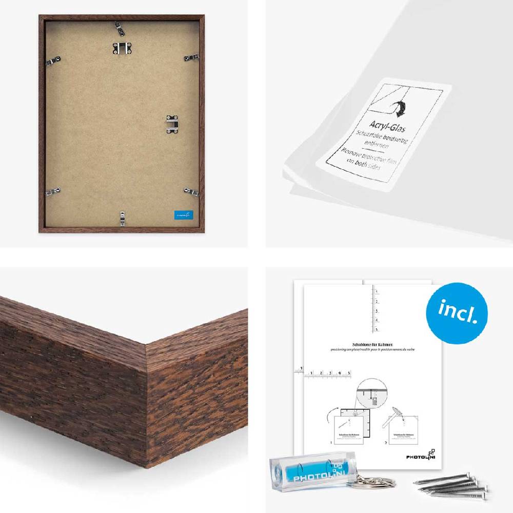 Photolini 6er Set Bilderrahmen Holz, Eiche Dunkel 15x20, 30x40 und 40x50 cm mit Passepartout Kostenlose Rückgabe