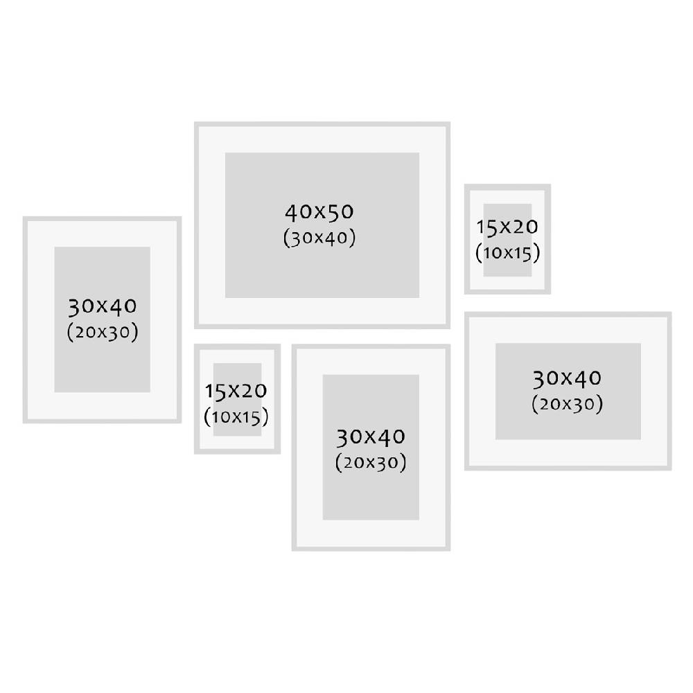 Photolini 6er Set Bilderrahmen Holz, Eiche Dunkel 15x20, 30x40 und 40x50 cm mit Passepartout Kostenlose Rückgabe
