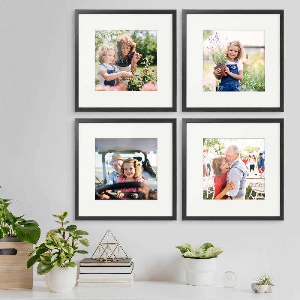 Photolini 4er Bilderrahmen-Set Schwarz 30x30 cm mit Passepartout Massivholz mit Acrylglasscheibe Begrenzte Freigabe
