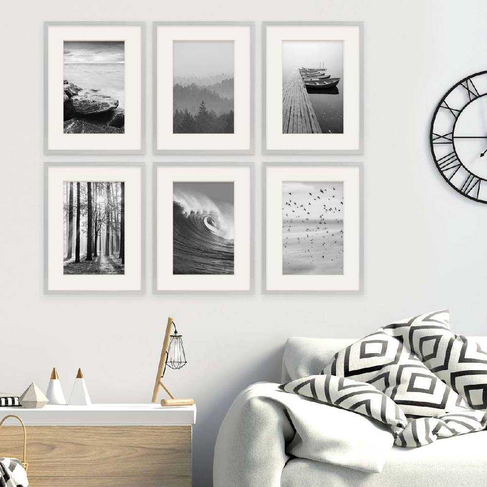 Photolini 6er Set Poster-Bilderrahmen 30x40 cm Modern Silber MDF mit Passepartout Letzte 3 Tage