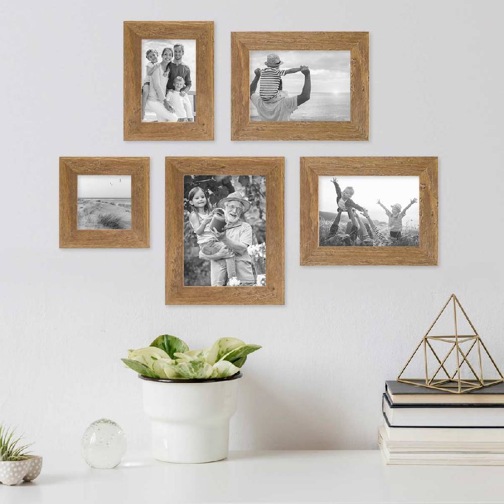 Photolini 5er Bilderrahmen-Set No.1 Strandhaus Eiche-Optik Massivholz 10x10 bis 15x20 cm JETZT KAUFEN