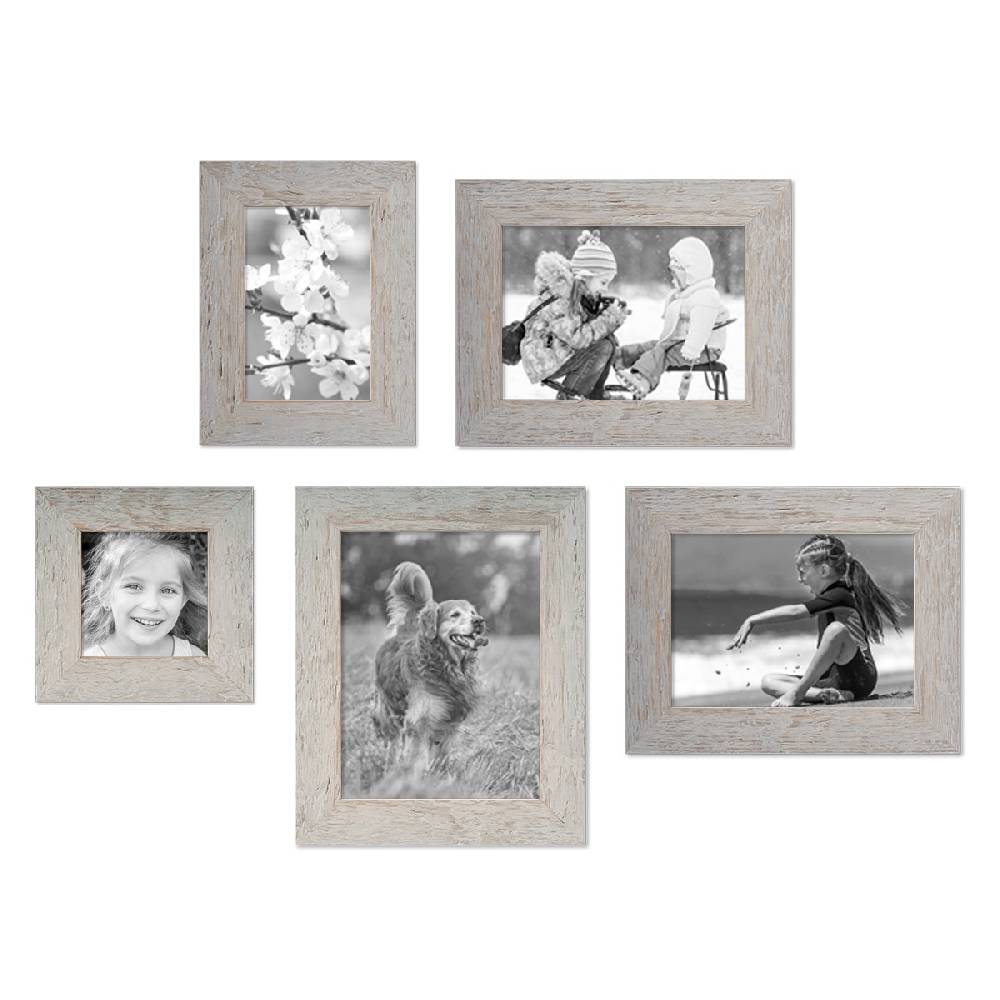 Photolini 5er Bilderrahmen-Set No.1 Strandhaus Grau Massivholz 10x10 bis 15x20 cm Neueste Stile
