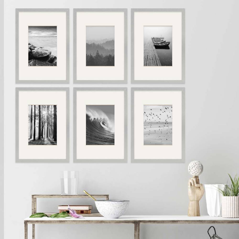Photolini 6er Set Poster-Bilderrahmen 21x30 cm / DIN A4 Modern Silber MDF mit Passepartout