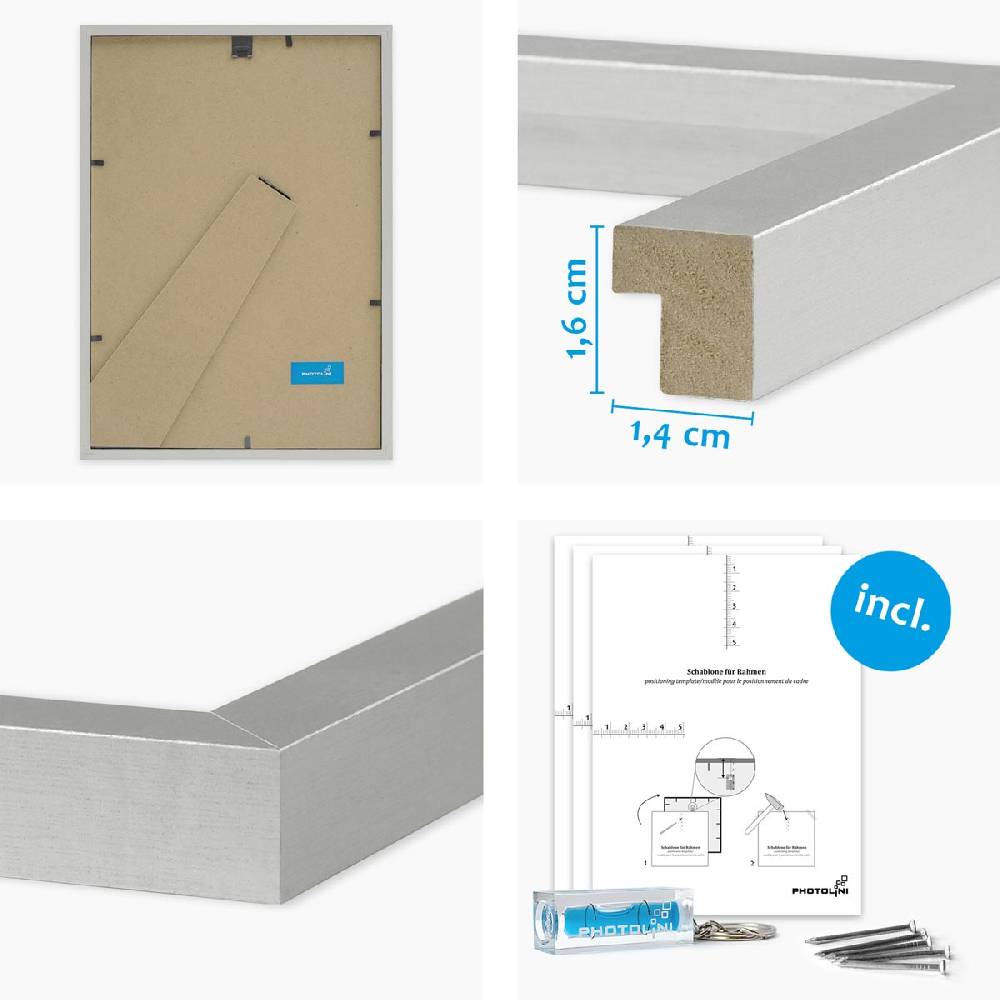 Photolini 6er Set Poster-Bilderrahmen 21x30 cm / DIN A4 Modern Silber MDF mit Passepartout Letzte 2 Tage
