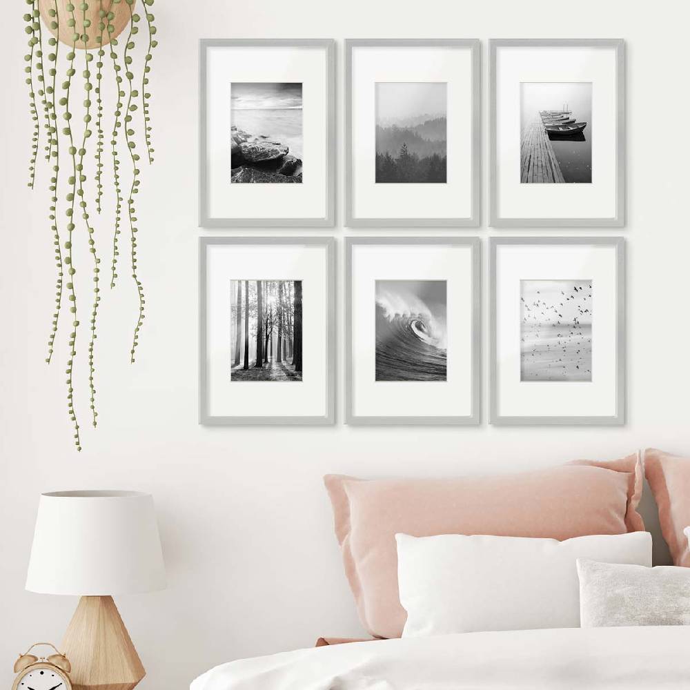 Photolini 6er Set Poster-Bilderrahmen 21x30 cm / DIN A4 Modern Silber MDF mit Passepartout Letzte 2 Tage