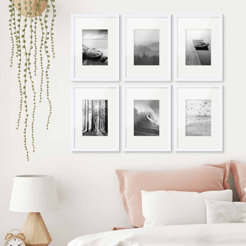Photolini 6er Set Poster-Bilderrahmen 21x30 cm / DIN A4 Modern Weiß MDF mit Passepartout (13x18) Zeitbegrenzte Promotion