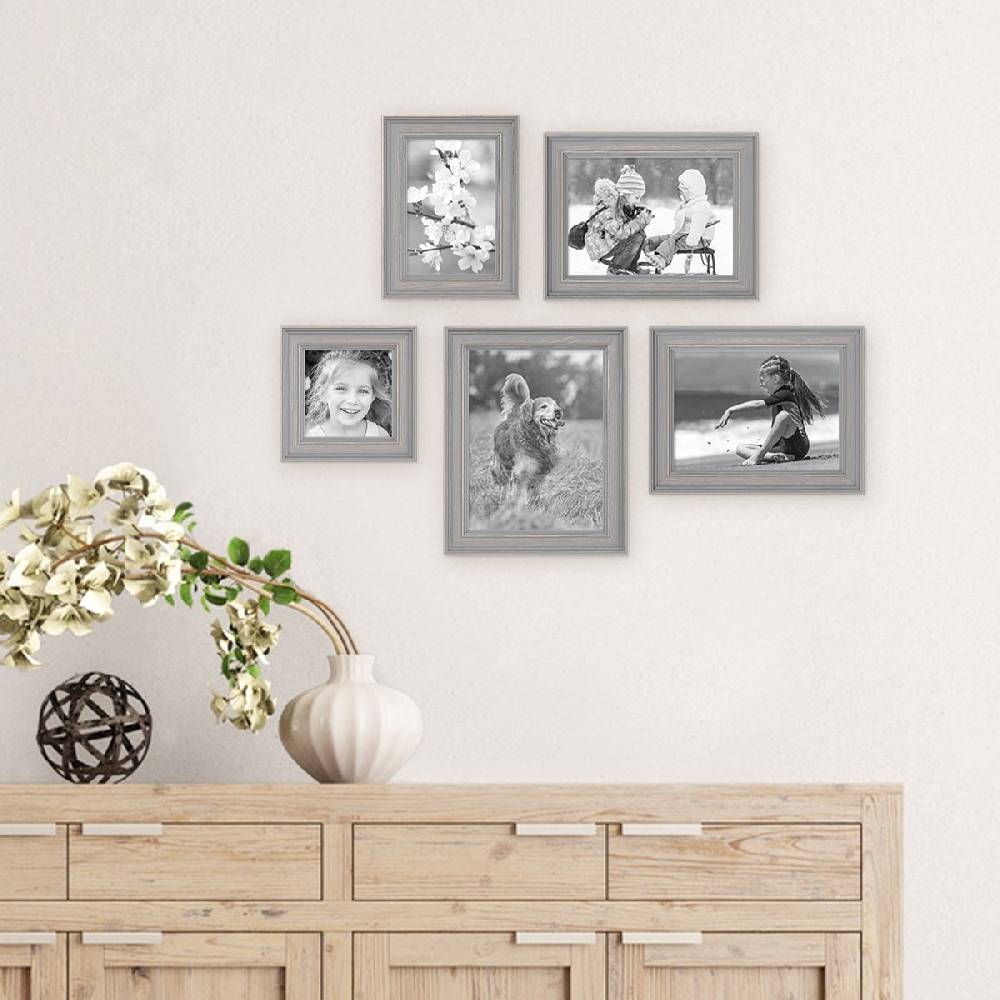 Photolini 5er Bilderrahmen-Set Skandinavisch Landhaus-Stil Grau-Braun