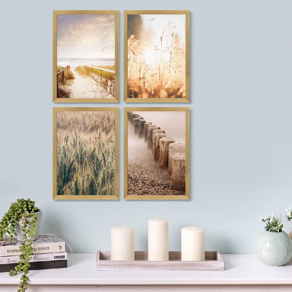 Photolini 4er Set Poster-Bilderrahmen Gold 21x30 cm / DIN A4 Modern aus MDF mit Acrylglas
