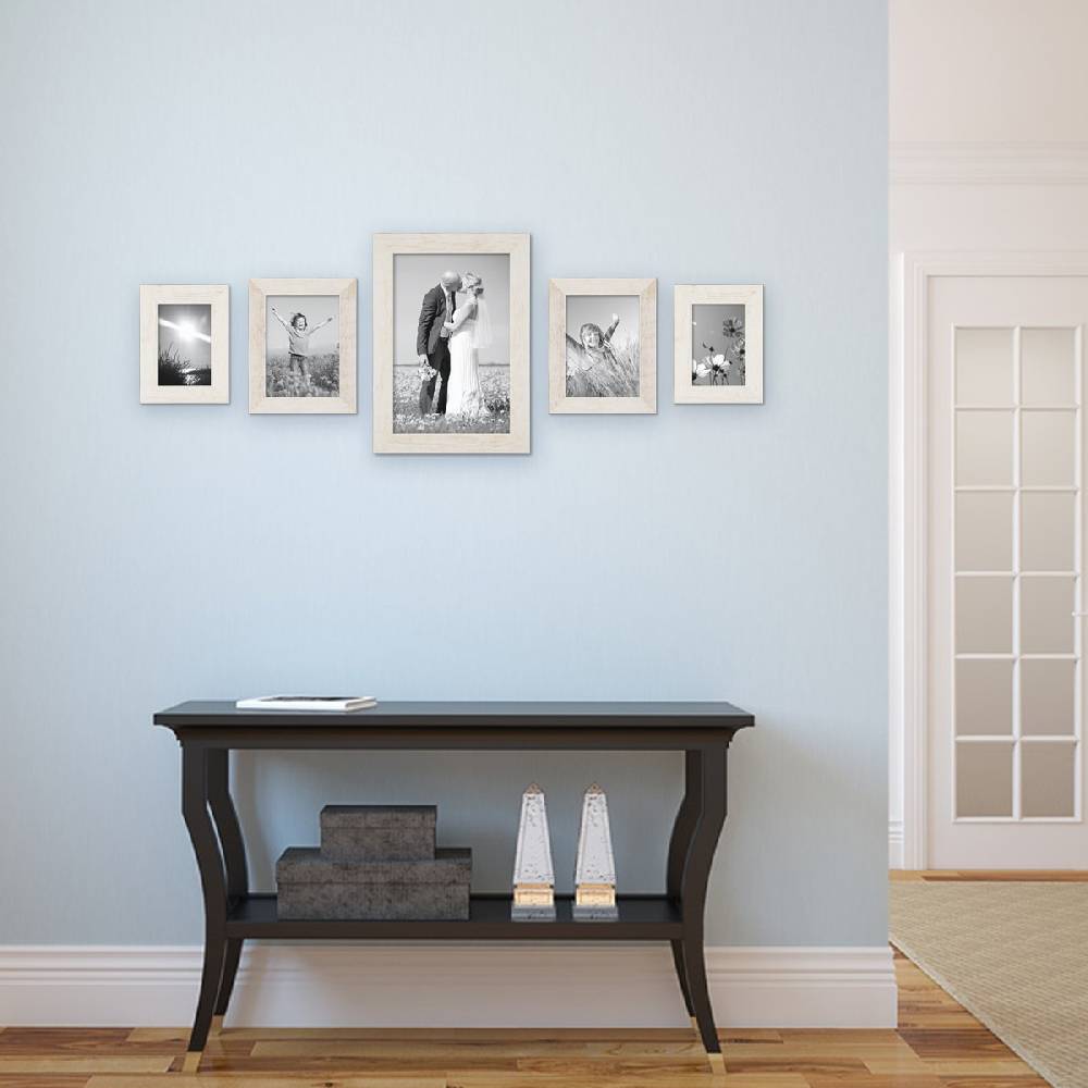 Photolini 5er Bilderrahmen-Set No.2 Strandhaus Weiß Massivholz 10x15 bis 20x30 cm Nur für heute