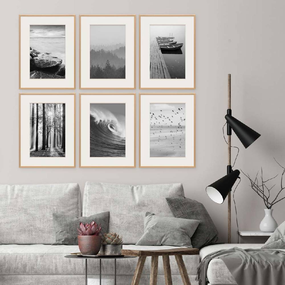 Photolini 6er Set Alu-Bilderrahmen 30x40 cm Gold Modern mit Passepartout 20x30 cm