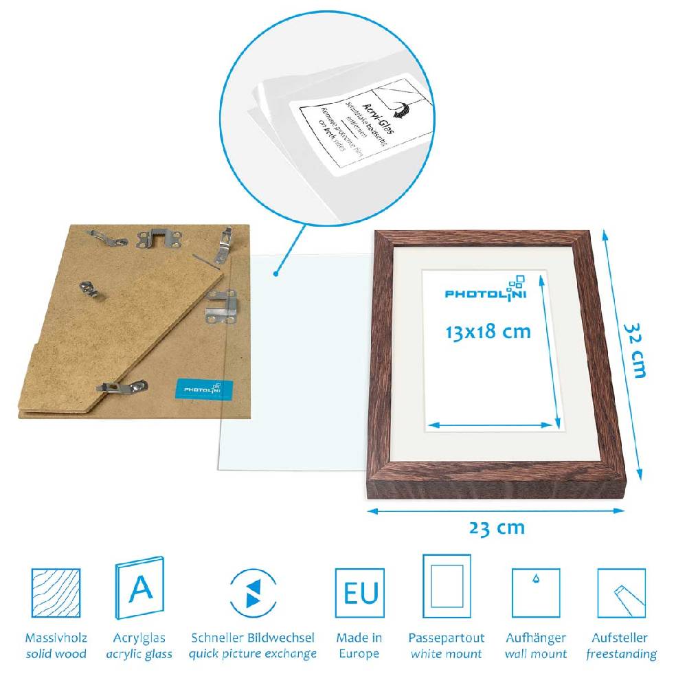 Photolini 6er Bilderrahmen-Set Eiche Dunkel 21x30 cm/ A4 mit Passepartout Massivholz mit Acrylglasscheibe Nur noch ein Tag übrig