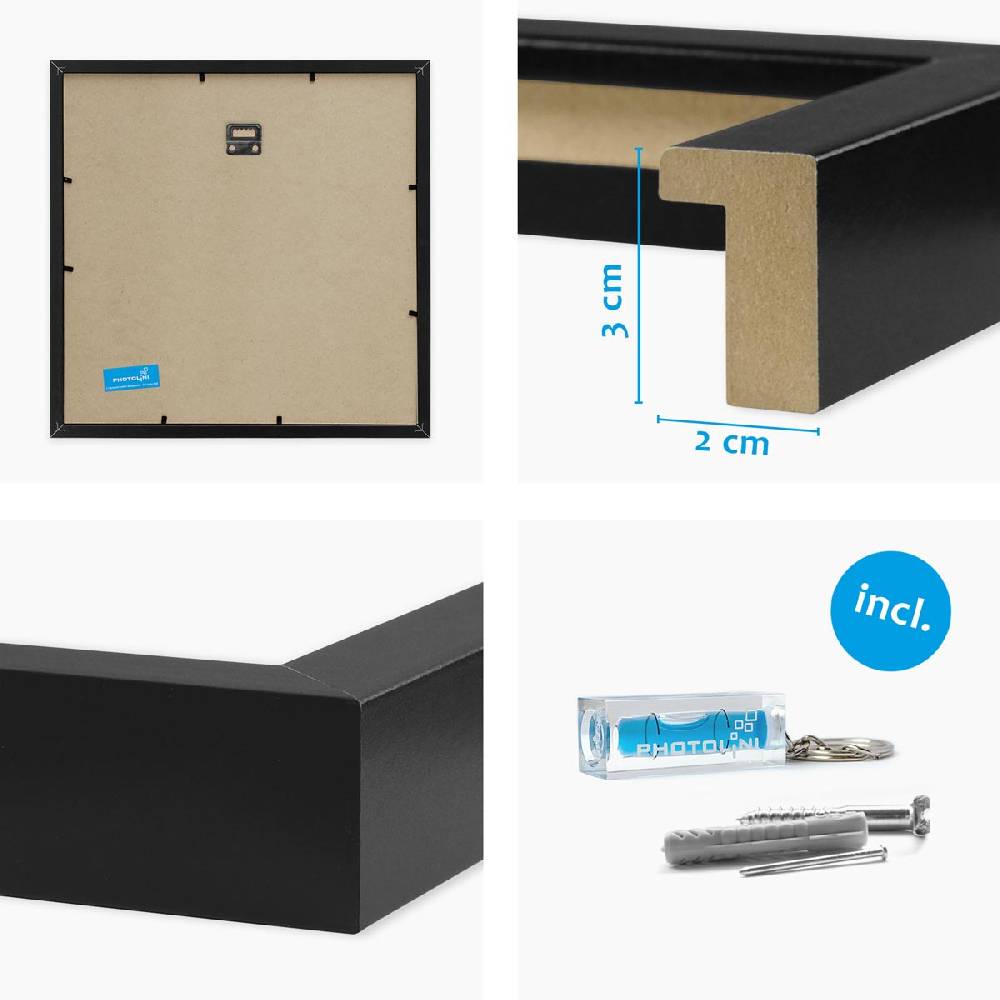 Photolini 3er Set 3D-Bilderrahmen 40x40 cm mit Passepartout, Schwarz Clearance-Verkauf