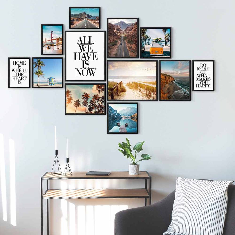 Photolini 12er Bilderrahmen-Set Modern Schwarz aus MDF