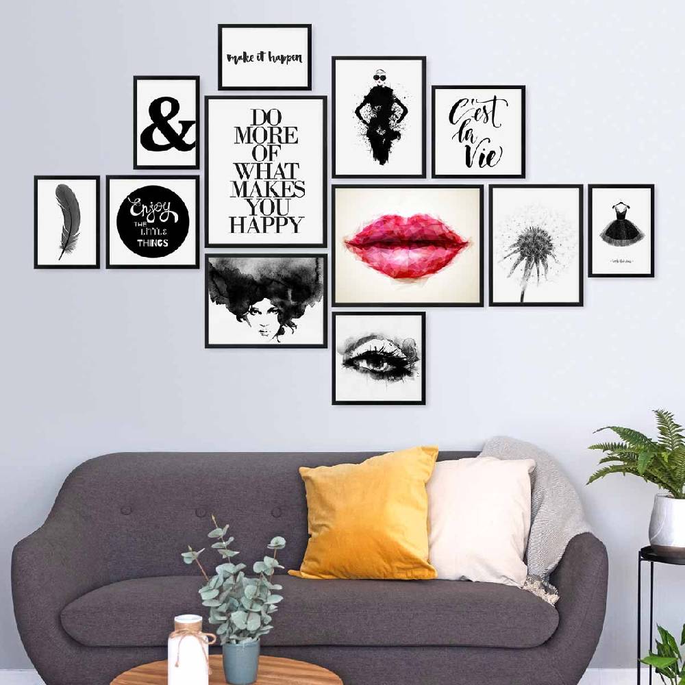 Photolini 12er Bilderrahmen-Set Modern Schwarz aus MDF Kostenloser Versand international