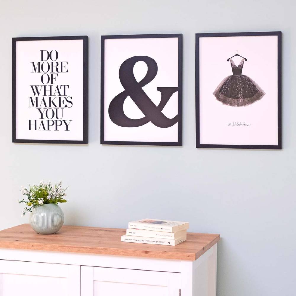 Photolini 3er Set Poster-Bilderrahmen 30x40 cm Modern Schwarz aus MDF mit Acrylglas
