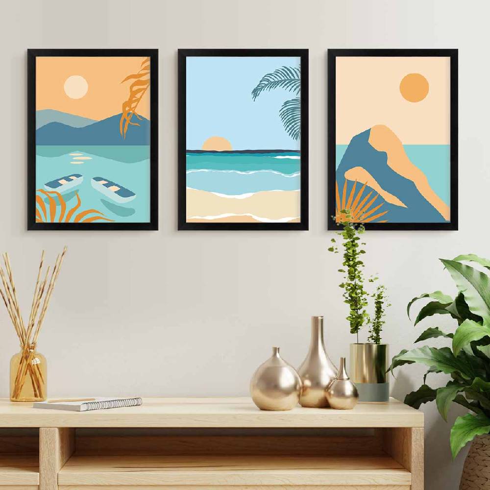 Photolini 3er Bilderrahmen-Set 20x30 cm Modern Schwarz aus MDF mit Acrylglas