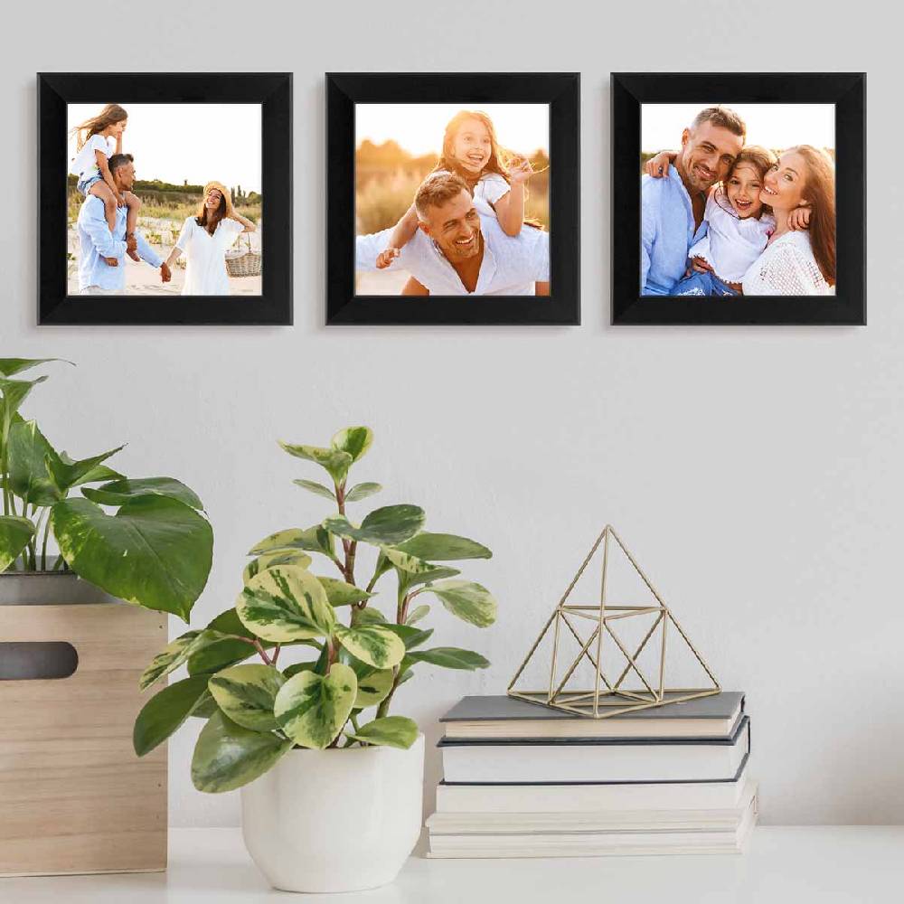 Photolini 3er Bilderrahmen-Set 10x10 cm Modern Schwarz aus MDF mit Acrylglas