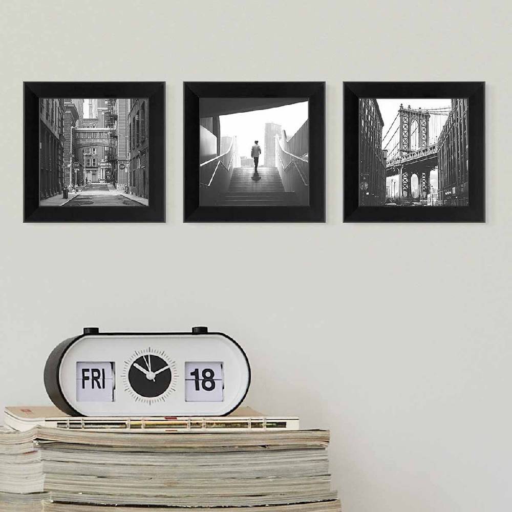 Photolini 3er Bilderrahmen-Set 10x10 cm Modern Schwarz aus MDF mit Acrylglas Black Friday Preise