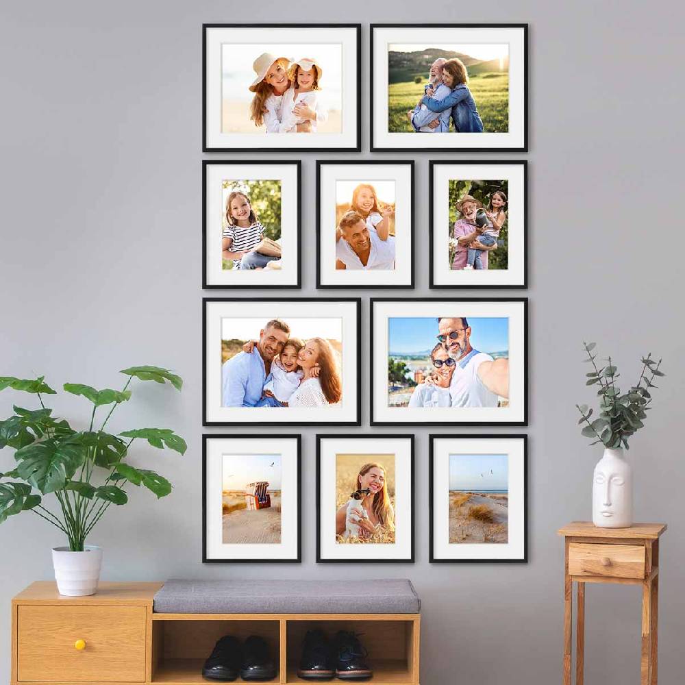 Photolini 10er Set Poster-Bilderrahmen 30x40 cm und 40x50 cm Modern Schwarz MDF mit Passepartout