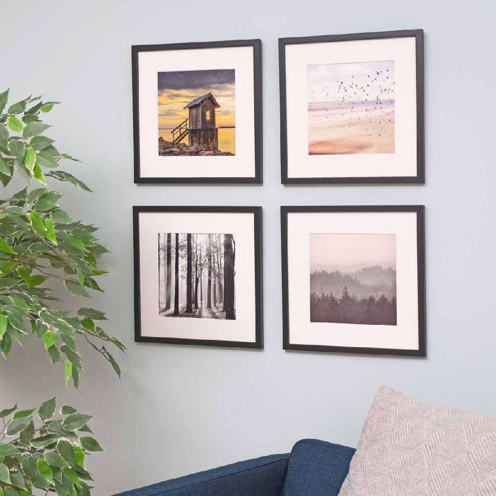 Photolini 4er Set Poster-Bilderrahmen 30x30 cm Modern Schwarz MDF mit Passepartout