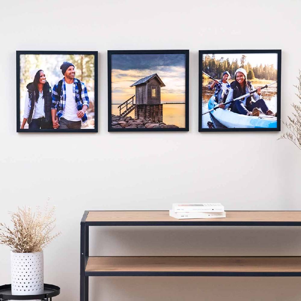 Photolini 3er Set Poster-Bilderrahmen 30x30 cm Modern Schwarz aus MDF mit Acrylglas