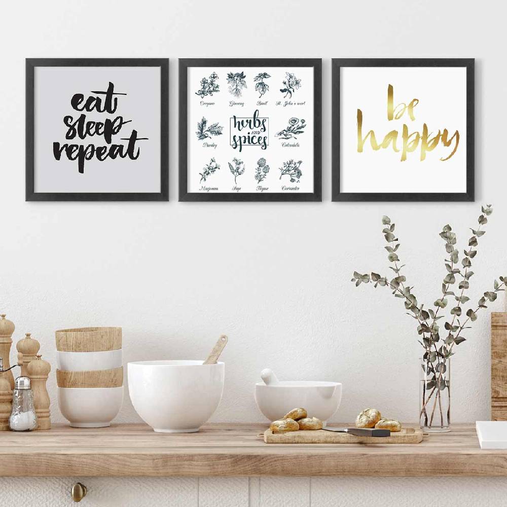 Photolini 3er Set Bilderrahmen quadratisch 20x20 cm Modern Schwarz aus MDF mit Acrylglas