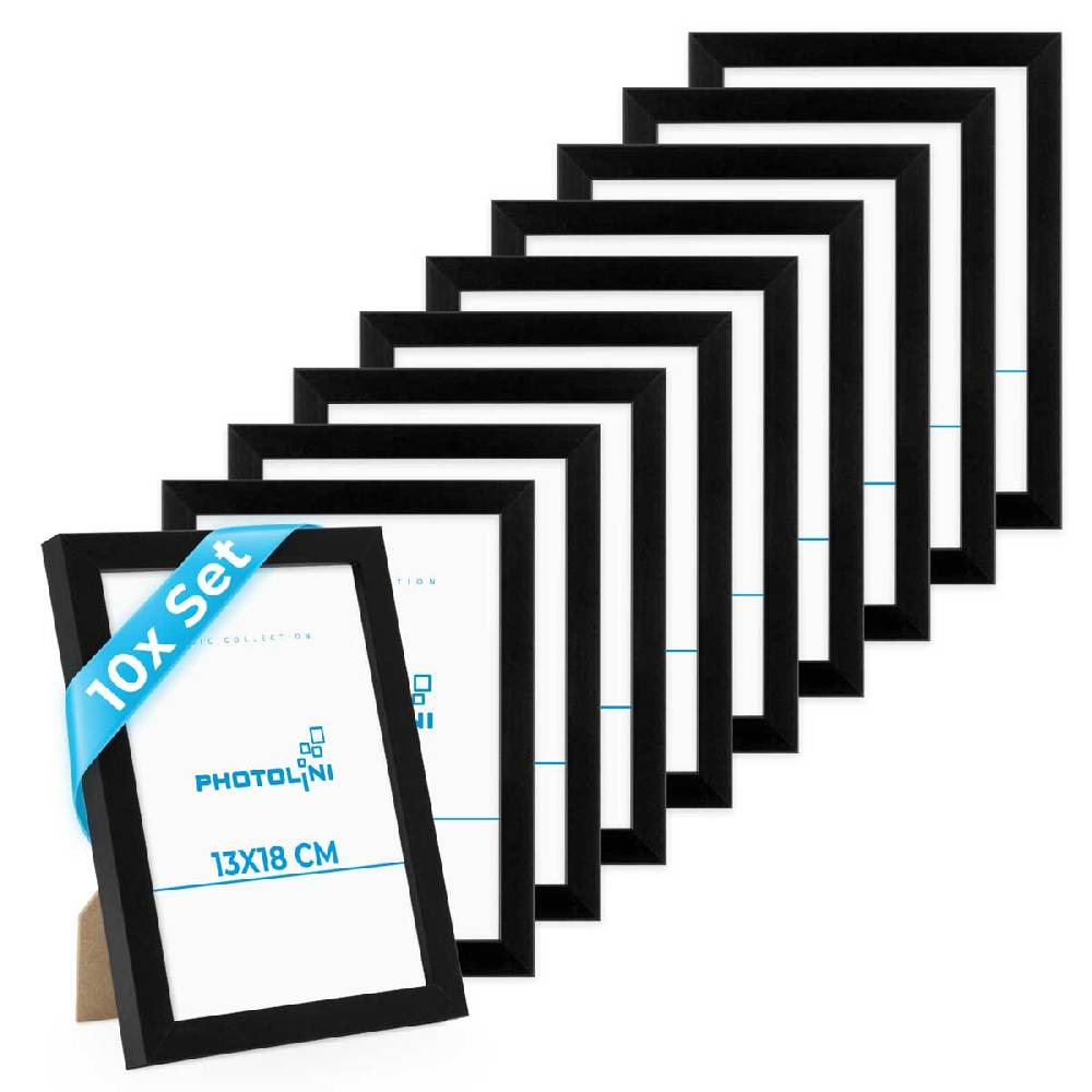 Photolini 10er Bilderrahmen-Set 13x18 cm Modern Schwarz aus MDF mit Acrylglas