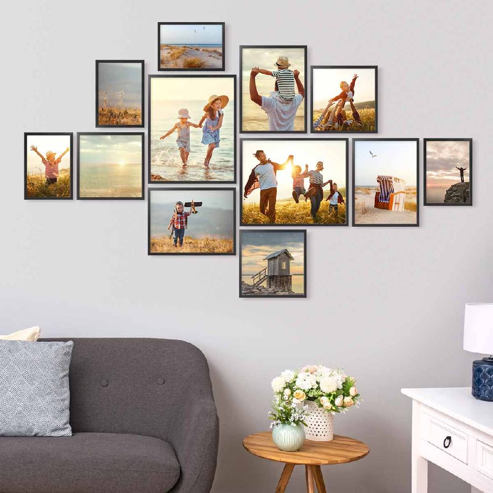 Photolini 12er Bilderrahmen-Set Schwarz Massivholz Schmal 21x30 bis 40x50 cm mit Acrylglasscheibe Hotsell
