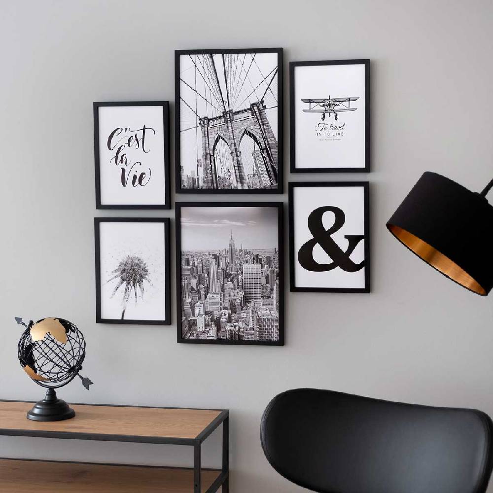 Photolini 6 Bilderrahmen Schwarz 2x 30x42 und 4x 21x30 cm / DIN A4 Modern MDF mit Acrylglas