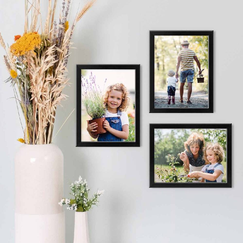 Photolini 3er Bilderrahmen-Set 13x18 cm Modern Schwarz aus MDF mit Acrylglas