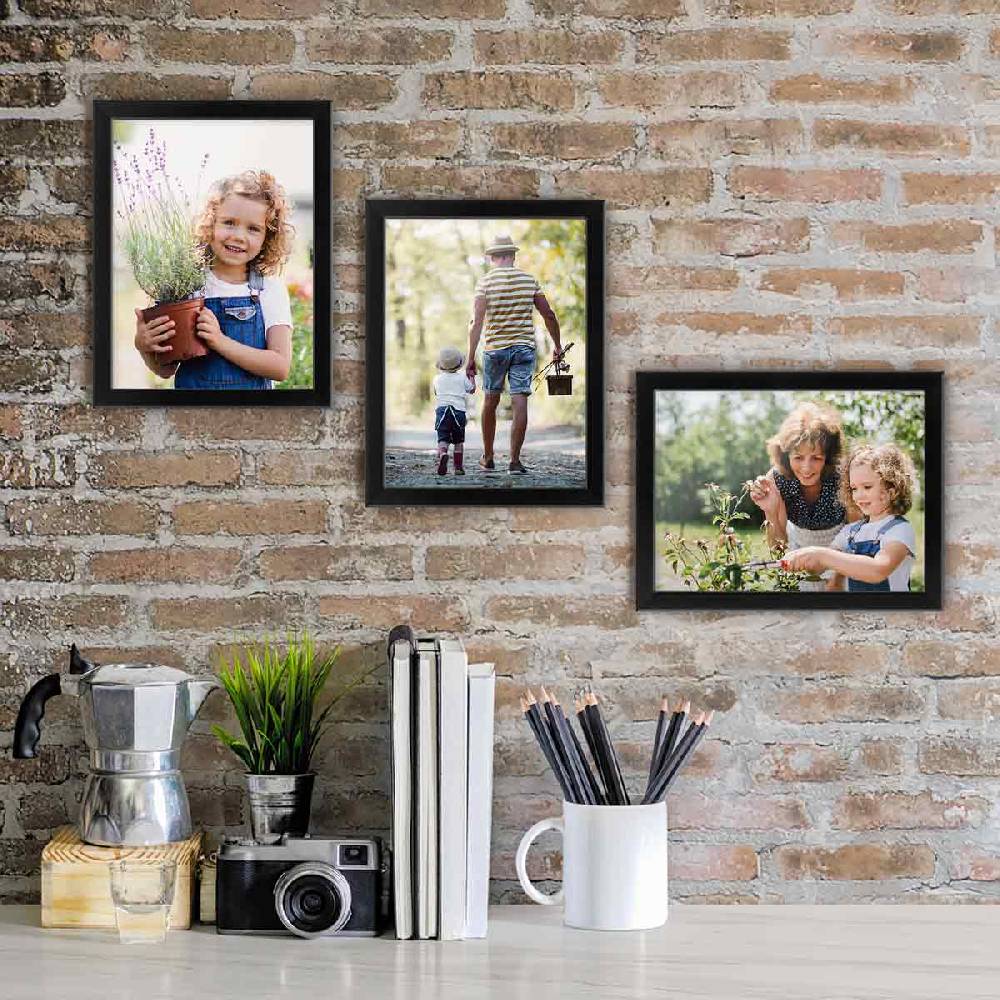 Photolini 3er Bilderrahmen-Set 13x18 cm Modern Schwarz aus MDF mit Acrylglas Schlussverkauf