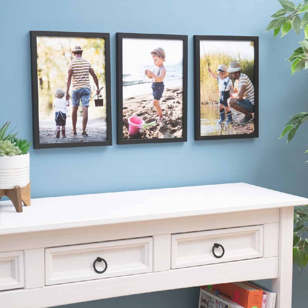 Photolini 3er Bilderrahmen-Set 21x30 cm DIN A4 Modern Schwarz aus MDF mit Acrylglas