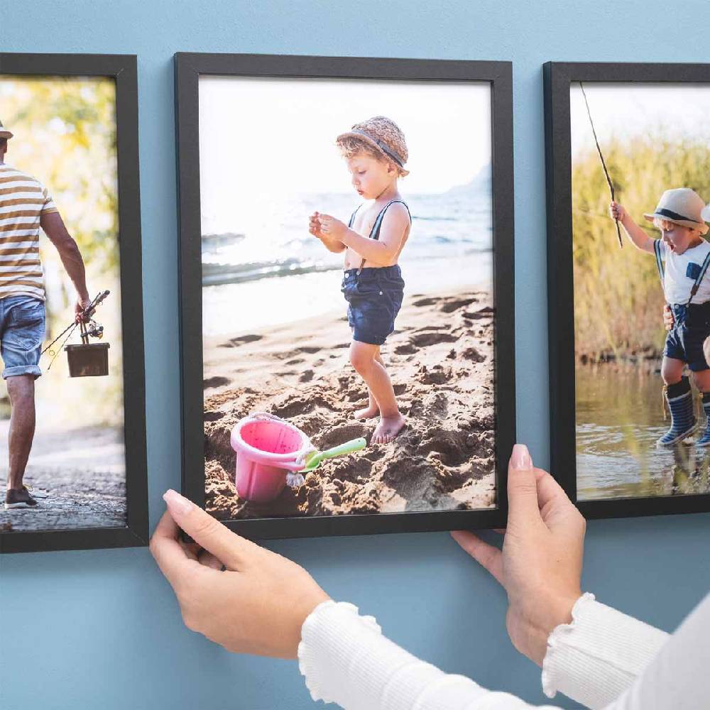 Photolini 3er Bilderrahmen-Set 21x30 cm DIN A4 Modern Schwarz aus MDF mit Acrylglas Fabrikverkauf